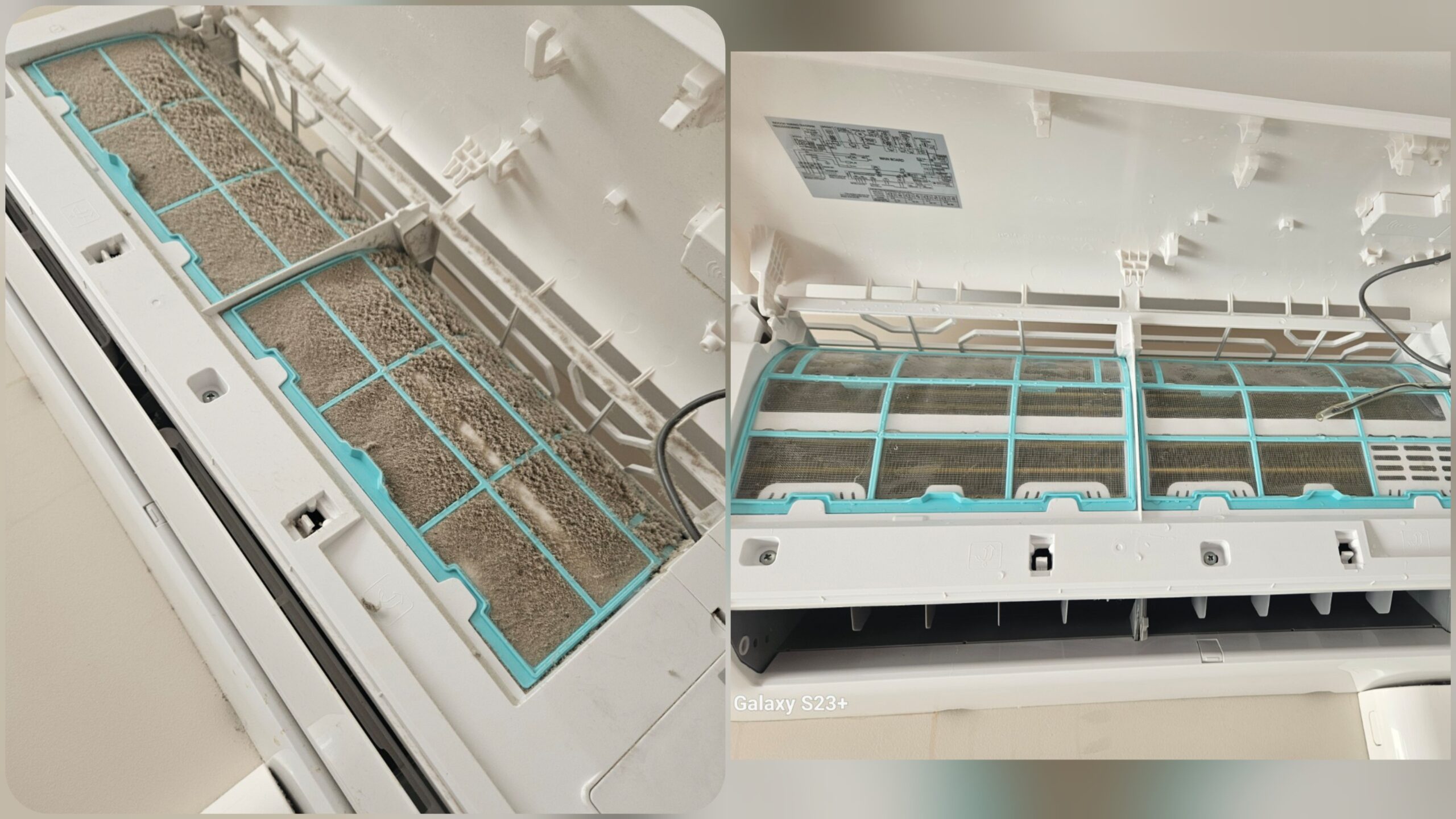 Before and after air conditioning cleaning by ClariCasa Atlántico